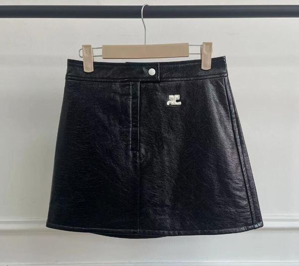

designer skirt high waist pu leather courreges skirts black a-line empire 14o9z