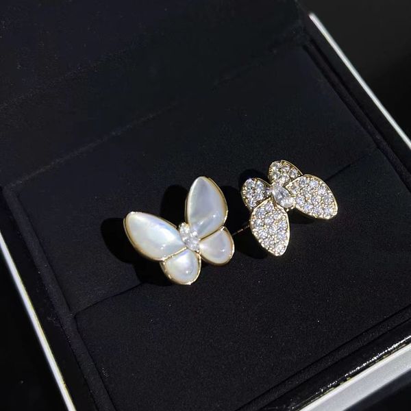 

jewelry cluster rings 18k rose gold earrings delicate turquoise female butterfly shining moissane diamond full diamond earclip fashion top, Silver