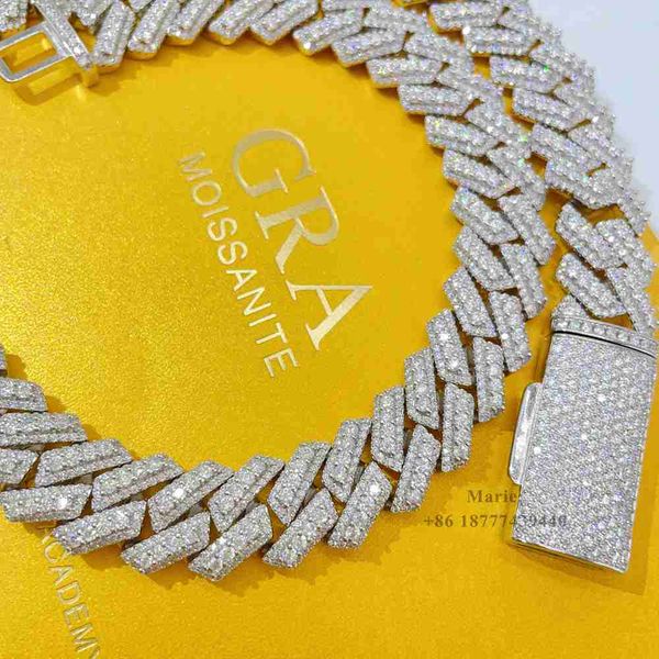 

15mm hip hop jewelry cuban link luxury moissanite diamond cuban link bracelet hip hop necklace pass diamond test, Silver
