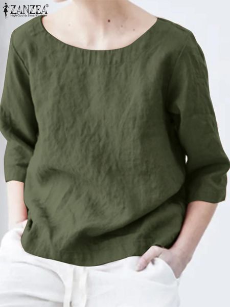 

t-shirt zanzea women autumn o neck 3/4 sleeve loose fashion work ol casual solid blouse tunic party blusas chemise shirt oversize, White