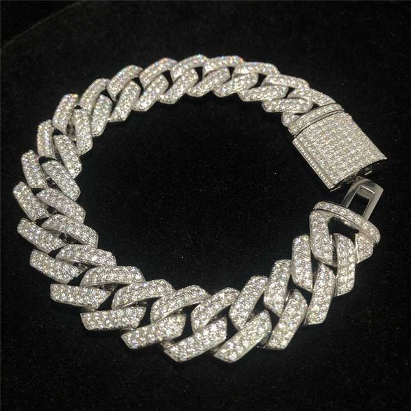 

fine iced out jewelry custom gold plated vvs moissanite cuban bracelet 14mm 15mm hip hop 925 sterling silver cuban links