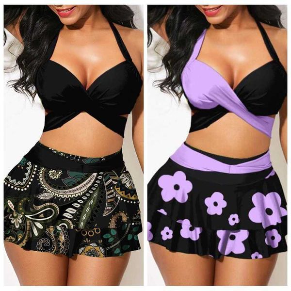 

new 23 bikini women's split swimsuit bikini skirt color-blocking strap swimsuit