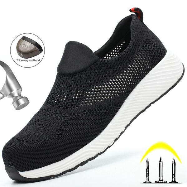 

safety shoes summer breathable work safety shoes men women work sneakers light steel toe indestructible shoes anti-smashing safety work boot, Black;brown