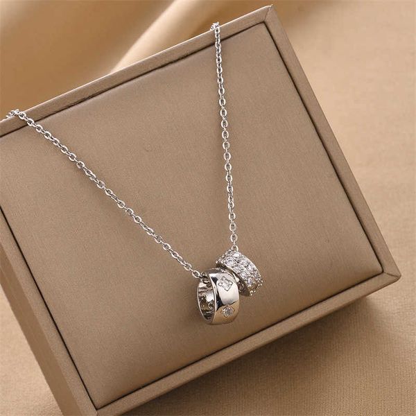 

hion designer new couple necklace women's fashion simple round zircon pendant jewelry gift, Black