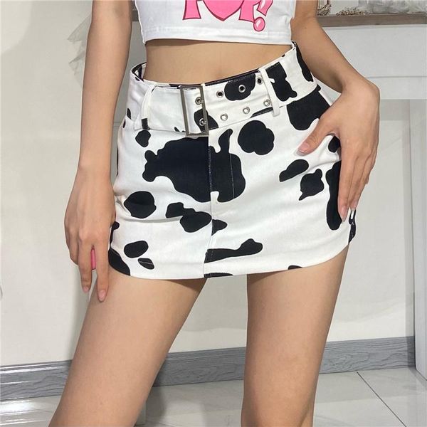 

dresses xuxi women fashion cow pattern print ultrashort denim skirt slim slimming halflength skirt summer 2021 e2969, White;black