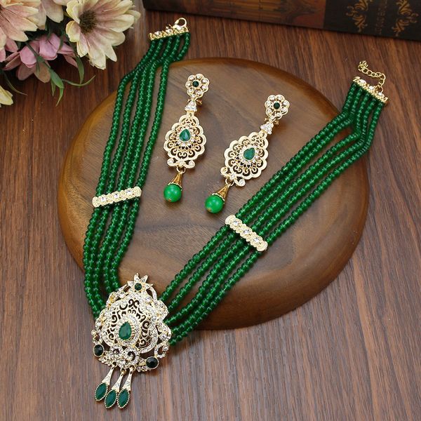 

wedding jewelry sets neovisson natural stone beaded necklace drop earring morocco bride wedding jewelry set women favorite gift 230427, Slivery;golden