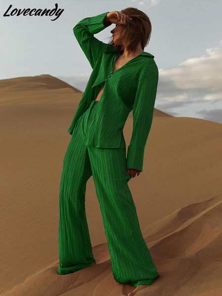 

pants women casual solid suit two pieces outfits long sleeve vneck shirts and wide leg trousers set 2022 loose office lady suits, White