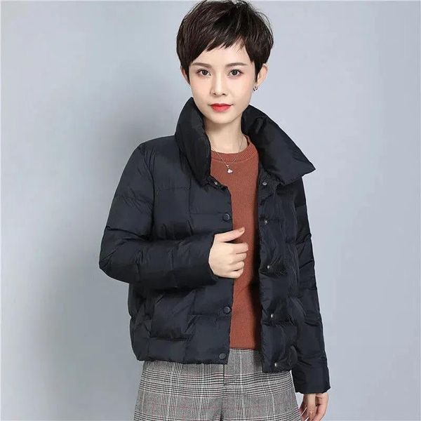 

leather down cotton jacket women clothing short fashion lightweight winter padded coat female 2022 new large size single breasted parkas, Black
