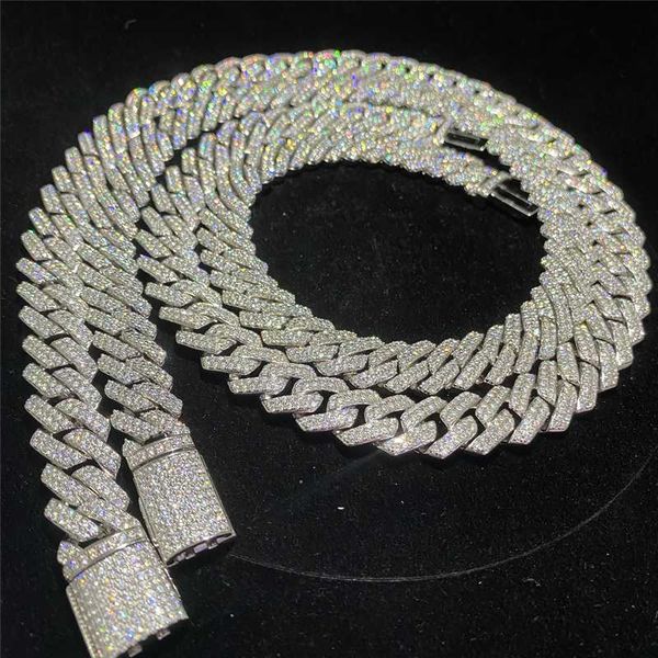 

custom rose gold plated flawless vvs moissanite diamond cuban link luxury hip hop jewelry iced out moissanite cuban chain, Silver
