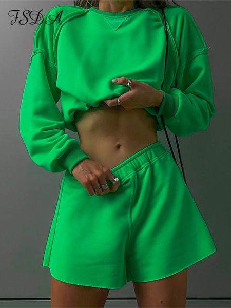 

dress fsda 2022 autumn winter long sleeve shirts and shorts casual two piece set green women party outfits sport tracksuit, White