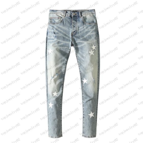 

men's jeans designer ripped slim fit skinny men's pants orange star patch wearable biker stretchy biker trendy long straight hip h, Blue