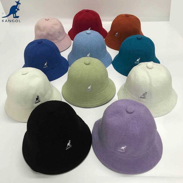 

wide brim hats new kangol kangaroo knitted hat plush warm casual bag cap trendy all-matching woolen hat autumn and winter new beanie hat ber, Blue;gray