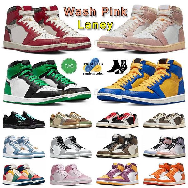 

designer jumpman 1 mid high 1s shoes split space jam phantom women washed pink black dark mocha palomino basketball sports sneakers 690j