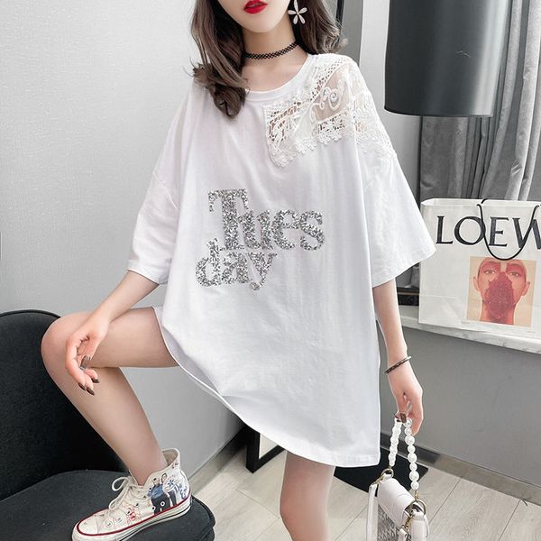 

women's t-shirt summer oversized long elegant woman women t shirt kpop outfit vintage y2k streetwear korean style aesthetic clothing 23, White