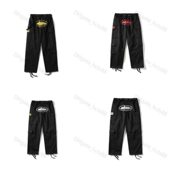 

2023 men's y2k cargo pants corteiz harajuku hip hop print multi pocket overalls hip hop punk rock wide leg pants oversized streetwear c, Black