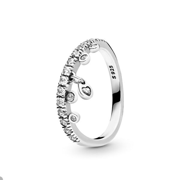 

crystal water-drop dangle stacking ring for pandora real sterling silver wedding designer rings for women girlfriend gift cz diamond luxury, Slivery;golden