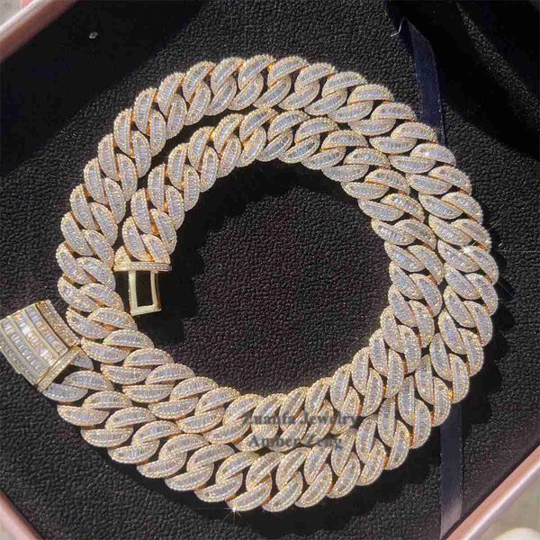 

moissanite hip hop jewelry 15mm 18mm 20mm s925 sterling silver vvs baguette lab diamond miami cuban link chain