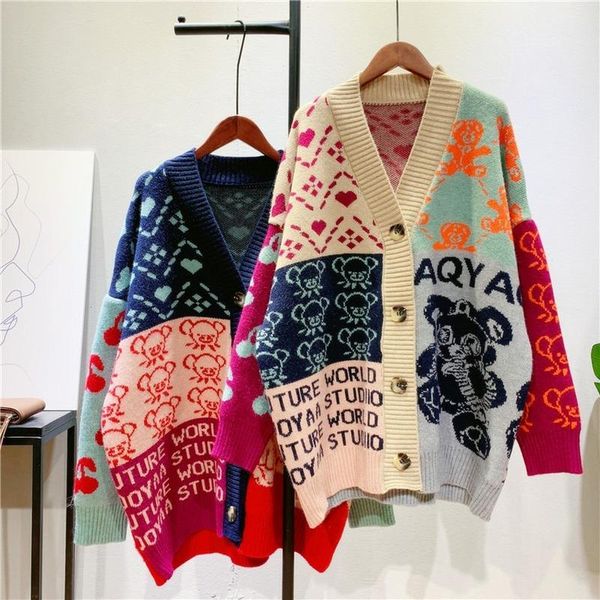 

sweaters ebaihui autumn women casual cardigan sweater long sleeve loose knit chic korean kawaii print fashion button up sweaters, White;black