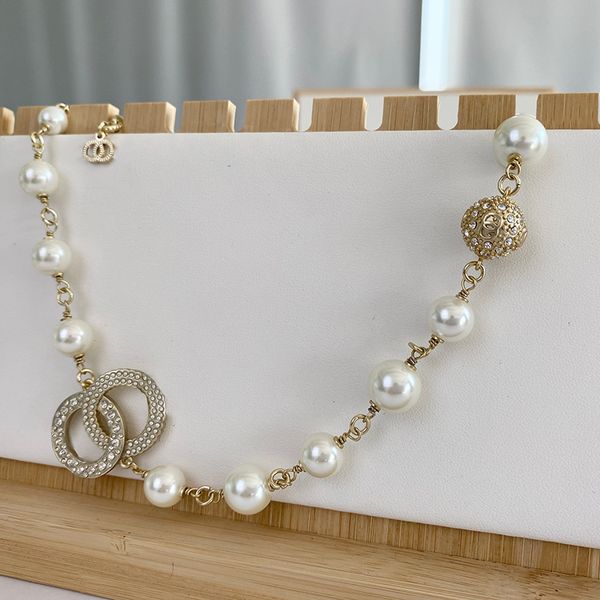 

camellia classic diamond pendant pearl necklace sweater chain double letter designer for women 18k gold plate never fade wedding gift party, Silver
