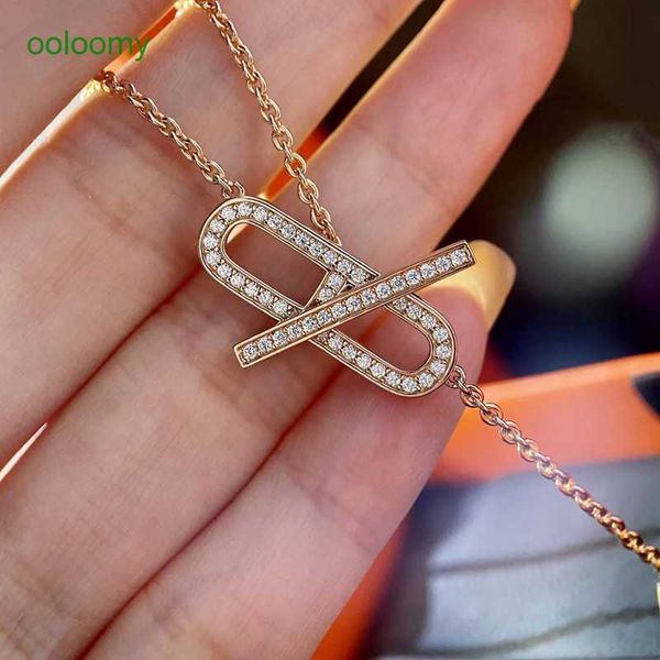 

hemrres designer necklace v-gold material h necklace with pig nose inlaid diamond ot buckle collarbone chain high-end light luxury fashion, Black