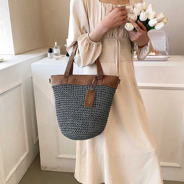

nxy summer women zipper weave straw tote bag new in travel beach s handmade lady bucket crossbody with short handle 230424