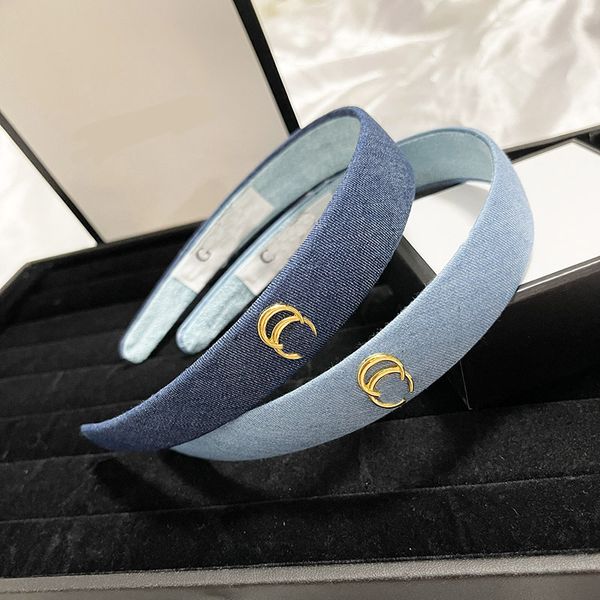

designer letter headbands simple style denim hair bands for women&girl brand letter elastic head wrap hairjewelry fashion accessory, Silver