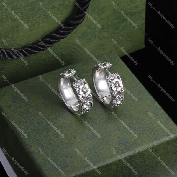 

vintage floral designer hoop earrings interlocking letter pendant studs silver steel stamps eardrops, Golden;silver