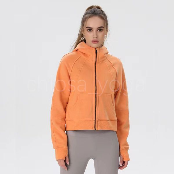 

leisure loose workout fleece hoodie long sleeve full zipper lemon yoga running fitness wear outdoor sports jacket for women