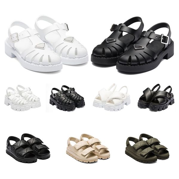 

fashion women foam rubber sandals prad monolith platform sandal soft lining leather concave convex sole black white womens vintage outdoor b