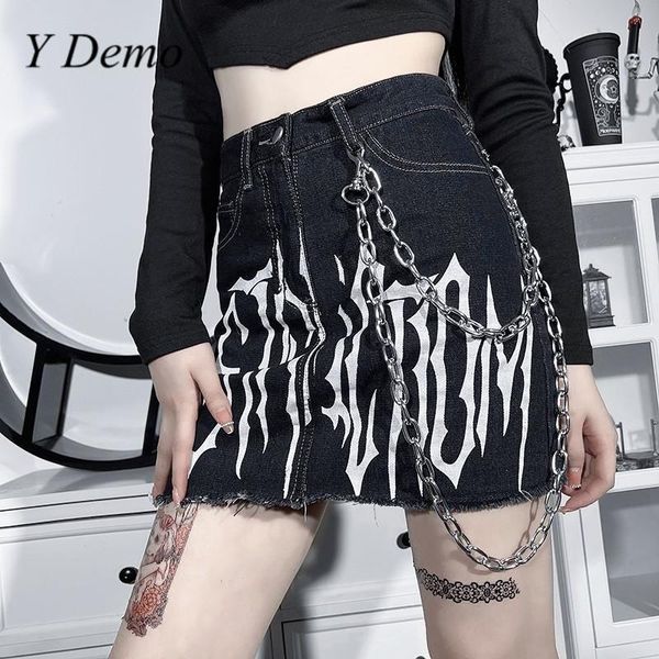 

dresses y demo harajuku streetwear thorns stripe printing women's mini skirt punk chains pencil skirts punk, White;black