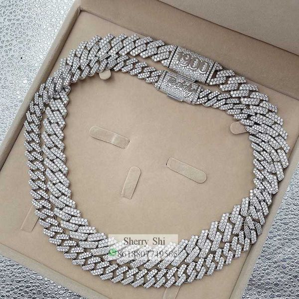 

fully iced pass diamond tester solid custom lock 13mm 16mm 2 link moissanite custom cuban chain, Silver