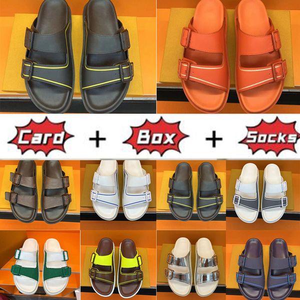 

classic slippers summer luxury woman beach cartoon big head leather flat belt buckle sandals men slides designer women shoes large, Black