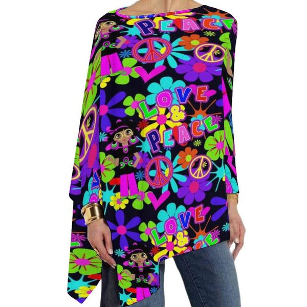 

t-shirt hippie flower power tshirt peace colorful 60s retro long sleeve t shirts korean fashion oversized tee shirt print clothes, White