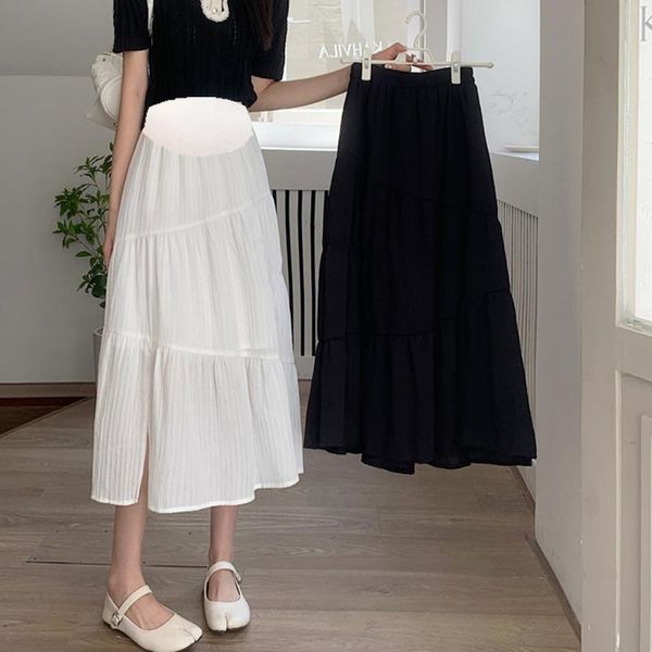 

lounge 1183# summer autumn chiffon maternity skirts elastic waist belly patchwork a line belly clothes for pregnant women pregnancy, White