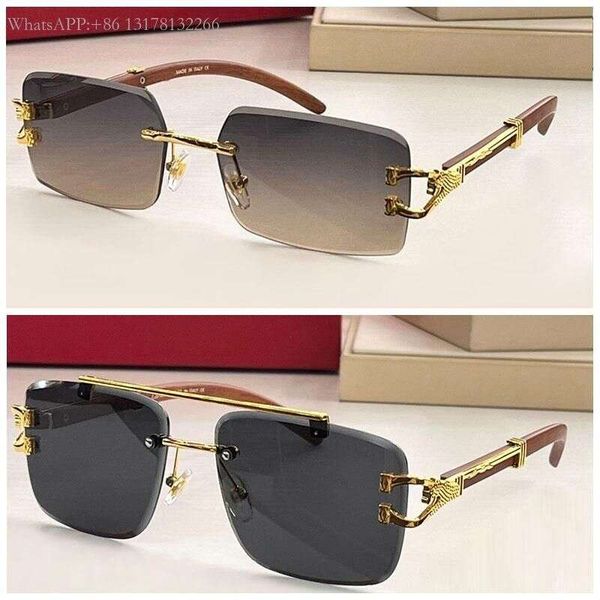 

rimless hardware designer sunglasses blue gold lens head beam leopard double polishing golden grey luxury new en mens square craft, White;black