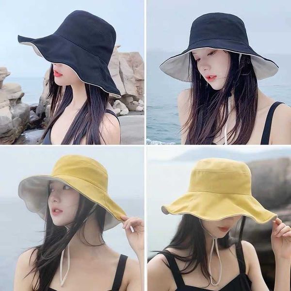 

wide brim hats summer foldable bucket hat women outdoor sunscreen cotton fishing hunting cap men bob chapeau sun hats solid cap gift aa23042, Blue;gray