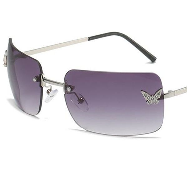 

new sunglasses women rimless sun glasses diamond butterfly anti-uv spectacles retro eyeglasses personality ornamental, White;black