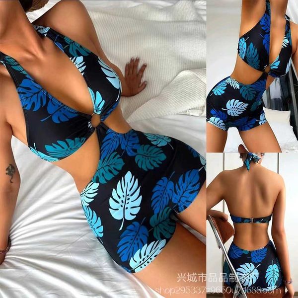 

2023 new high waist printed one piece flat angle bikini swimsuit for women