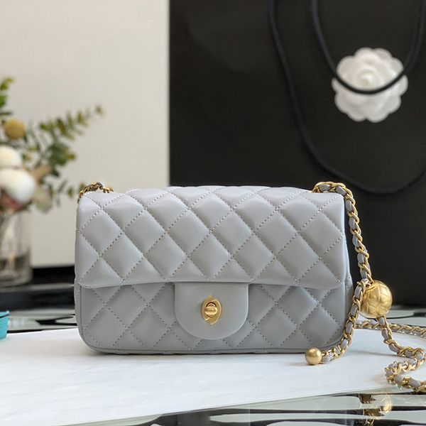 

designer handbag genuine leather crossbody bag golden bead chain shoulder bag 20cm delicate knockoff women bag with box yc137