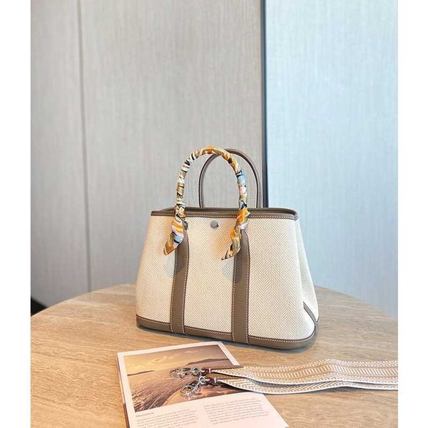 

garden party designer totes classic high-quality leather women's bag cowhide splicing canvas bag large capacity fashion handbag