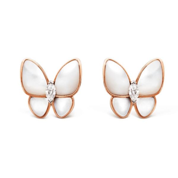 

designer butterfly earrings with letter v clover mini luxury jewellery and diamond stud earrings women's yellow gold rose gold and silv, Golden;silver