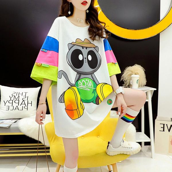 

t-shirt #4360 black white cartoon printed t shirt women spliced color short sleeve t shirt for girl loose casual tshirt femme summer
