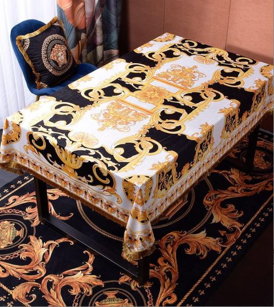 

2023 european black gold tassel tablecloth velvet light luxury tablecloth rectangular dining tablecloth coffee table cover 120*120cm