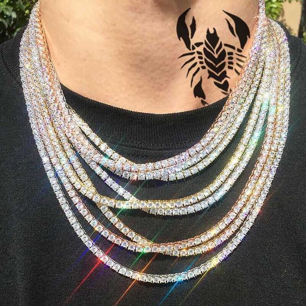 

stainless steel tennis chain 3mm 20" 24 inches iced out hip hop vvs moissanite diamond tennis necklace, Silver