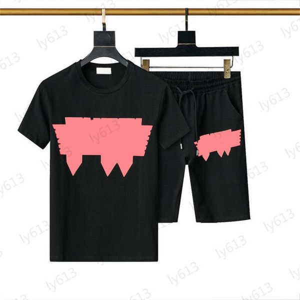 

fashion mens clothes sets summer spring classic leisure luxury brand letter stereoscopic logo printed round neck short sleeve sports set mal, Gray
