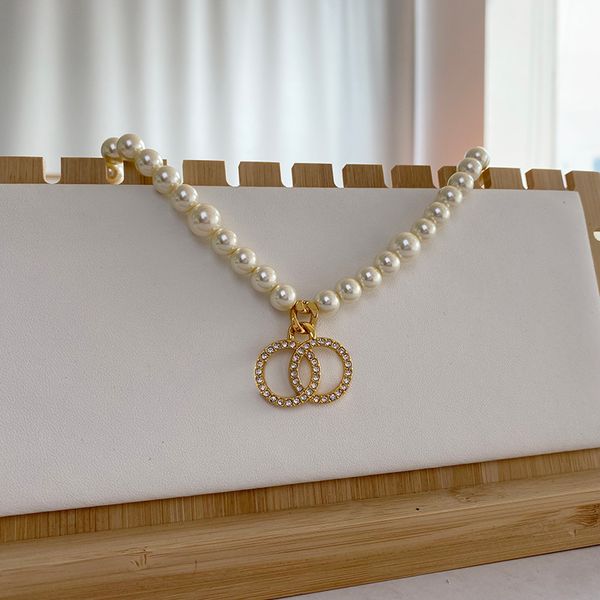

19 style diamond pendant pearl necklace double letter designer for women 18k gold plate never fade wedding gift party jewerlry accessories, Silver