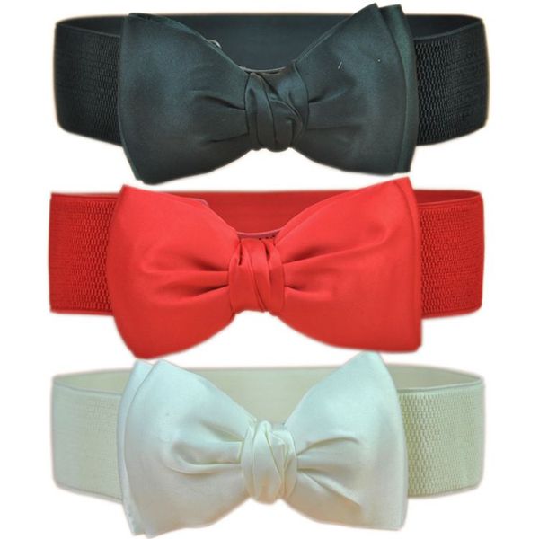 

designer fashion women big bow waistband elastic wide stretch waist belts straps for girls clothes accessories lady dress belt, Black;brown