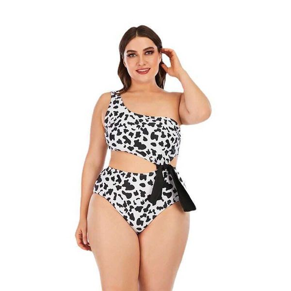 

fat 2022 new mm high waist large one-shoulder leopard split swimsuit