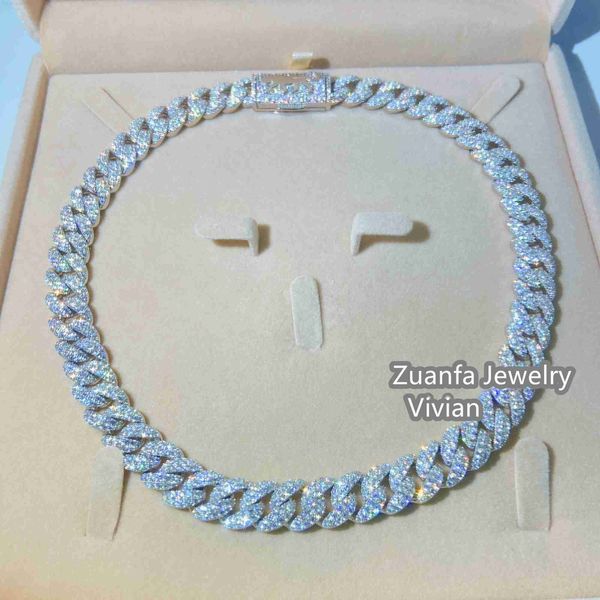 

12mm width hip hop jewelry silver 925 necklaces miami iced out moissanite cuban link chain