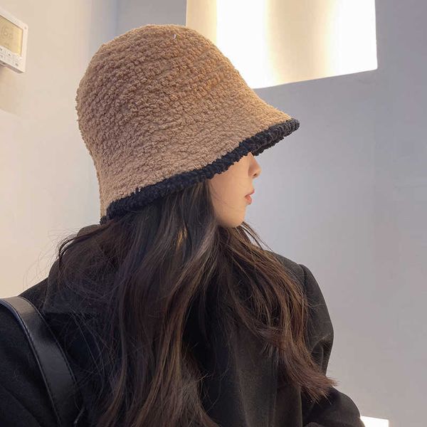 

wide brim hats new woolen yarn bucket hat women winter korean version versatile warm japanese solid color knitted thickened basin hat aa2304, Blue;gray